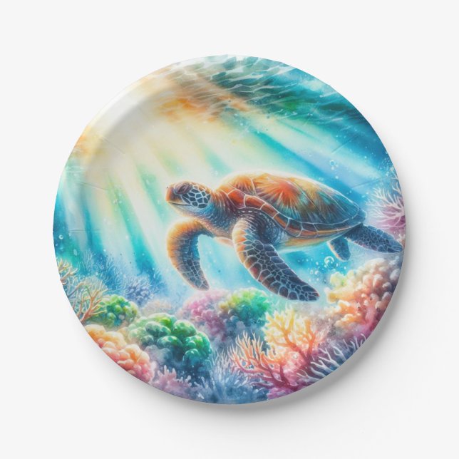 Under the ocean sea turtle paper plate (Front)
