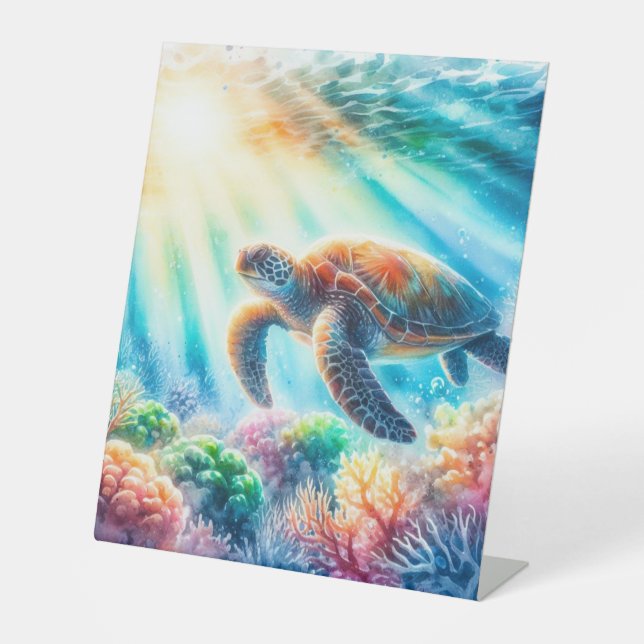 Under the ocean sea turtle pedestal sign (Front)