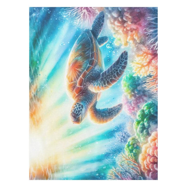 Under the ocean sea turtle tablecloth (Front)