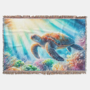 Under the ocean sea turtle throw blanket