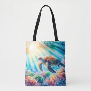 Under the ocean sea turtle tote bag