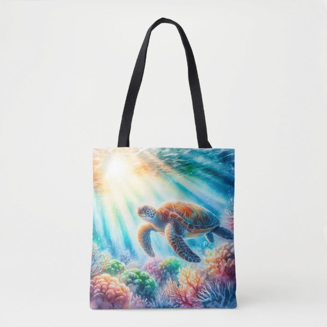 Under the ocean sea turtle tote bag (Front)