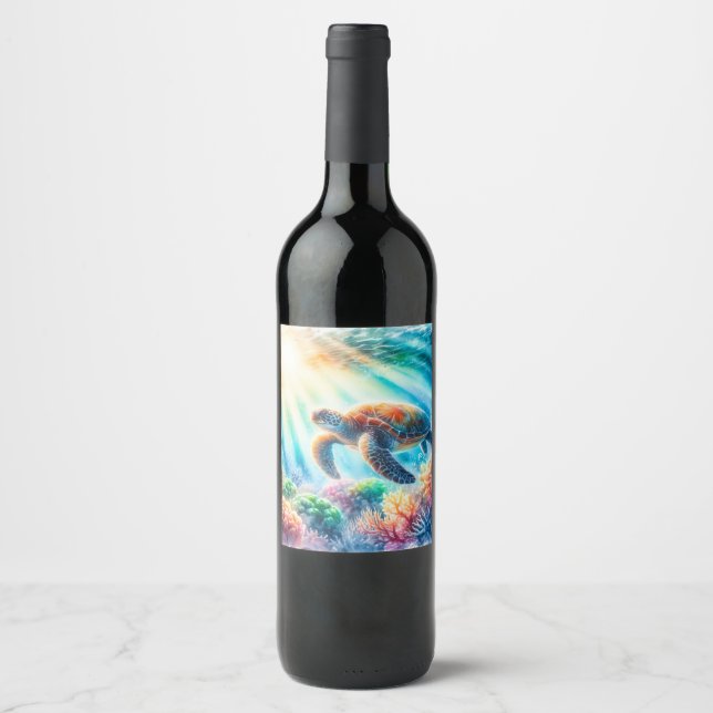 Under the ocean sea turtle wine label (Front)