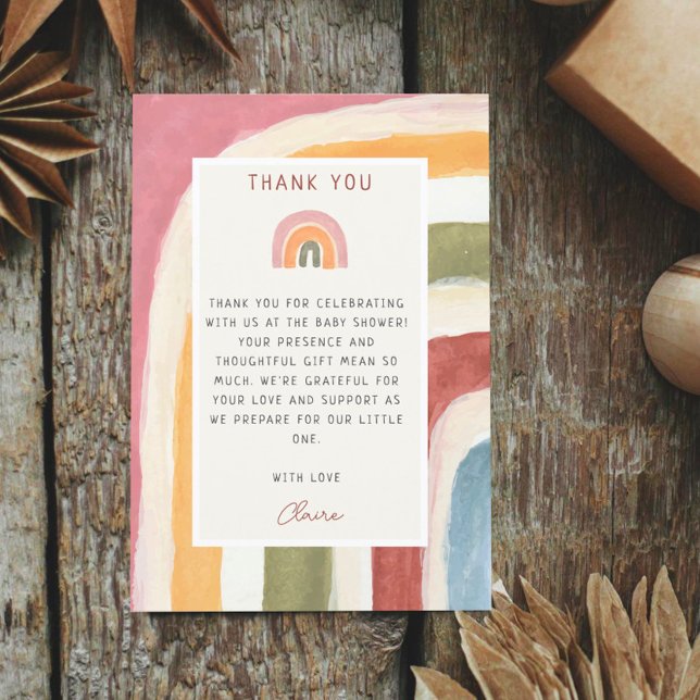 Under the Rainbow Baby Shower Boho Thank You Card (Creator Uploaded)