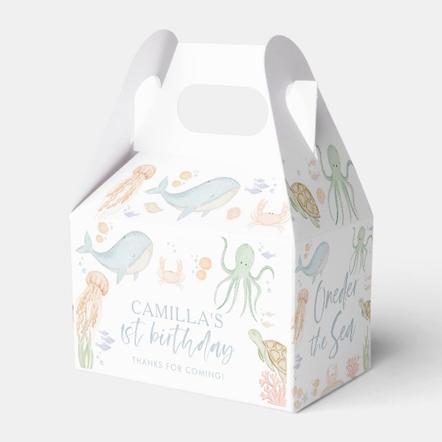 Under the Sea 1st Birthday Oneder the Sea Gable Favor Box (Front Side)
