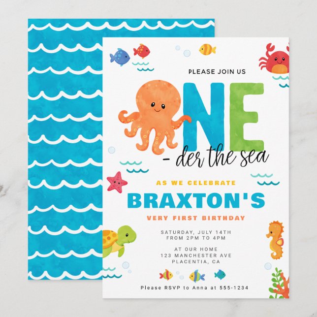Under the Sea 1st Birthday ONEDER the sea Invitation (Front/Back)