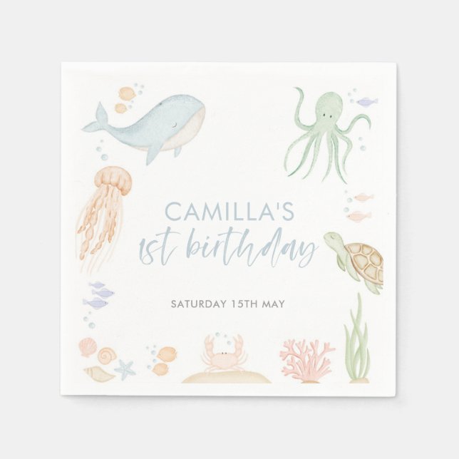 Under The Sea 1st Birthday Sea Animal Napkin (Front)