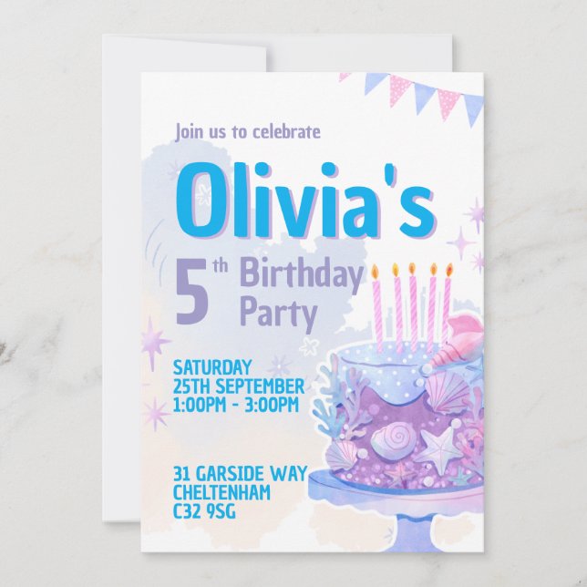 Under the Sea 5th Birthday Party Invitation  (Front)
