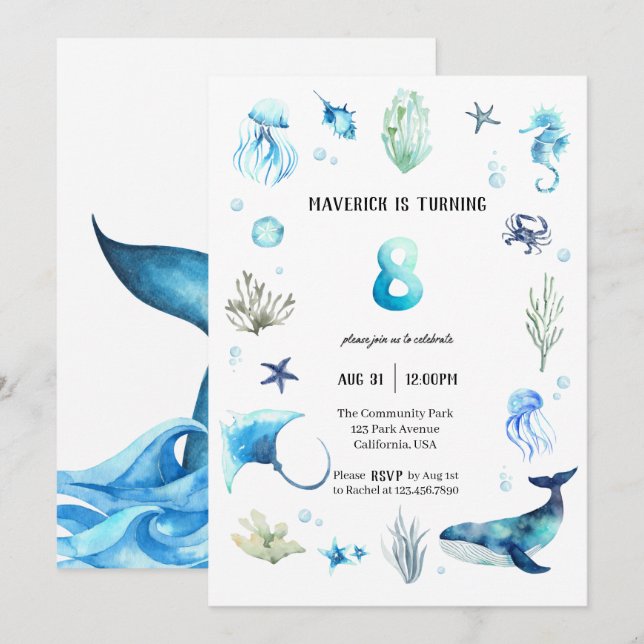 Under The Sea 8th Birthday Invitation  (Front/Back)