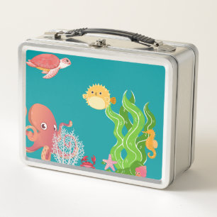Under the sea adventure box, octopus, sea horse metal lunch box