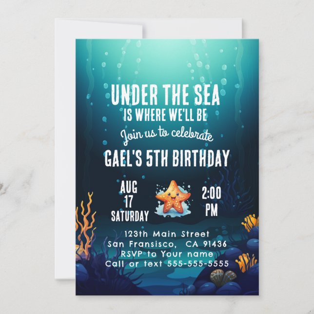 Under the Sea Animal Birthday Party Invitation Boy (Front)