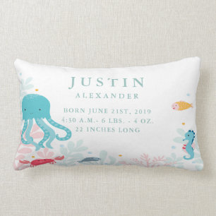 Under the Sea Animals Baby Announcement Pillow