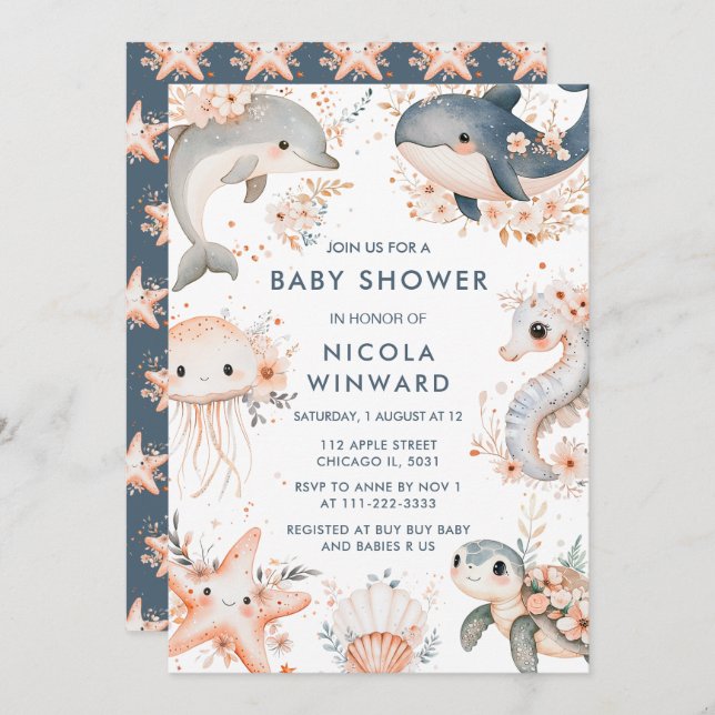 Under The Sea Animals Baby Shower Invitation (Front/Back)