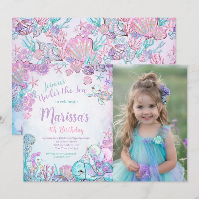 Under the Sea Animals Birthday Invitation (Front/Back)