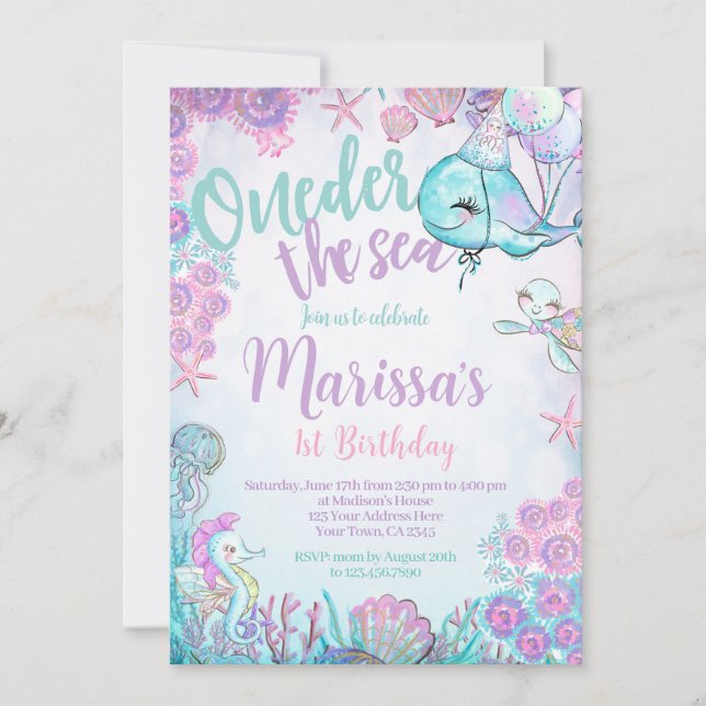 Under the Sea Animals Birthday Invitation (Devant)