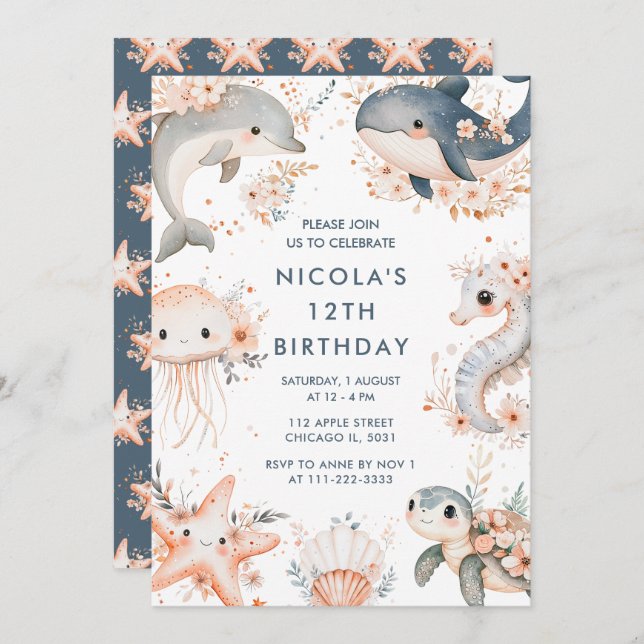 Under The Sea Animals Birthday Party Invitation (Front/Back)