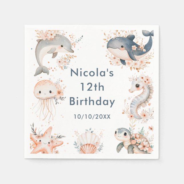 Under The Sea Animals Birthday Party Napkin (Front)
