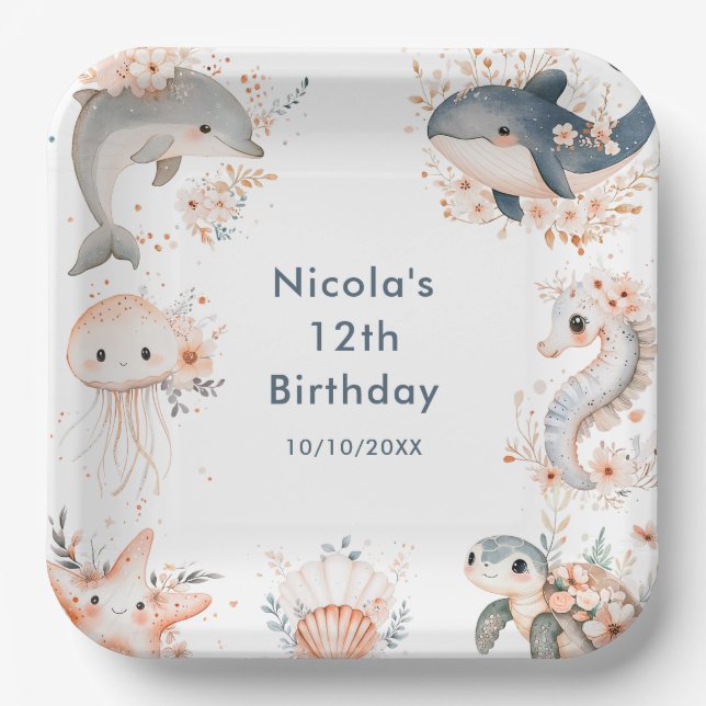 Under The Sea Animals Birthday Party Paper Plate (Front)