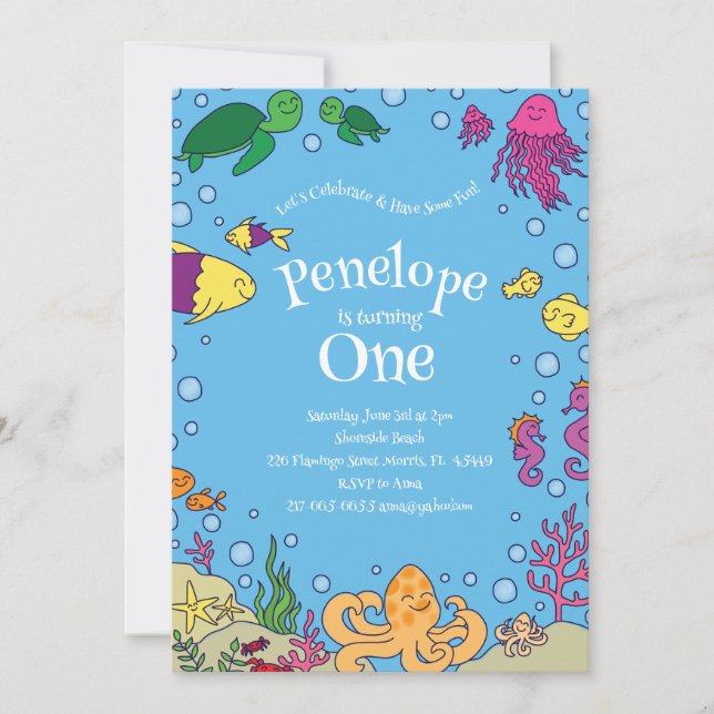 Under the Sea Animals Cute 1st Birthday Party Invitation (Front)