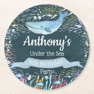 Under The Sea Any Age Birthday Round Paper Coaster