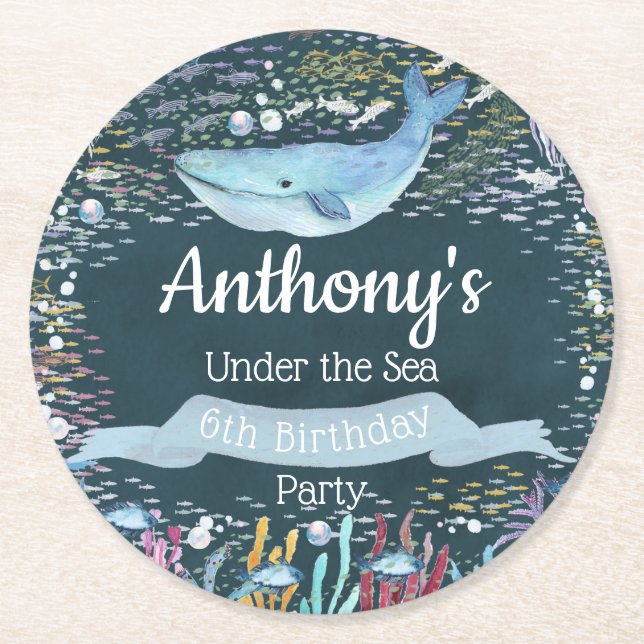Under The Sea Any Age Birthday Round Paper Coaster (Front)
