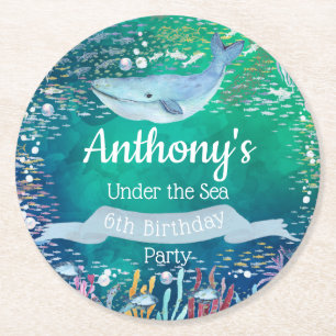 Under The Sea Any Age Birthday Round Paper Coaster