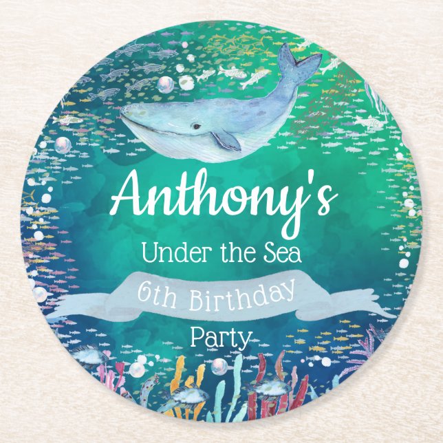 Under The Sea Any Age Birthday Round Paper Coaster (Front)