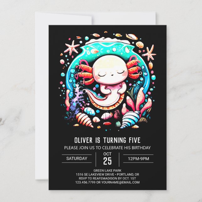 Under the Sea Axolotl Online Birthday Invitation (Front)
