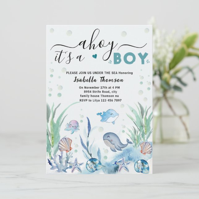 under the sea baby boy shower invitations (Standing Front)