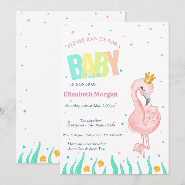Under The Sea,Baby Flamingo Baby Shower Invitation (Front/Back)