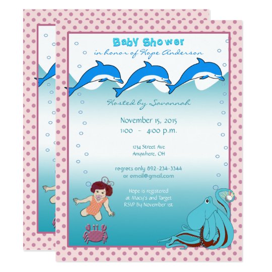 Under the Sea Baby Girl Shower Announcement