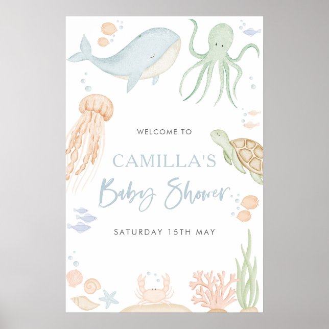Under The Sea Baby Shower 24x36" Welcome Sign (Front)
