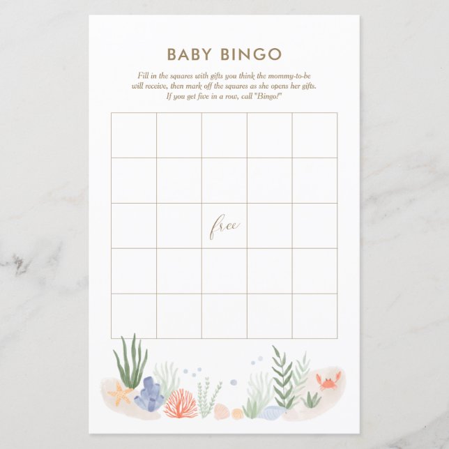 Under the Sea Baby Shower Bingo Game (Front)