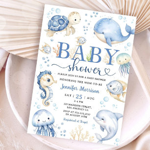 Under The Sea Baby Shower Boy Blue Ocean   Invitation