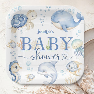 Under The Sea Baby Shower Boy Blue Ocean Paper Plate