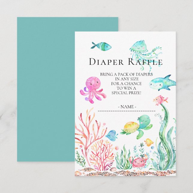 Under the Sea Baby Shower Diaper Raffle Ticket Invitation (Front/Back)