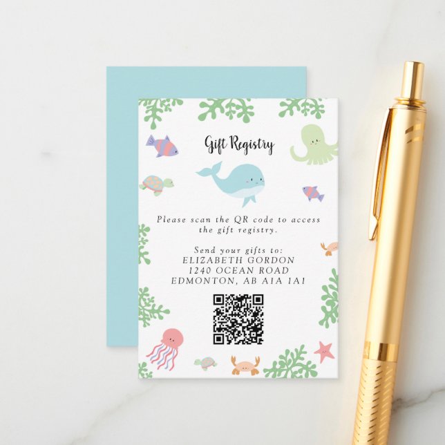 Under the Sea Baby Shower Gift Registry QR Code Enclosure Card (Front/Back In Situ)
