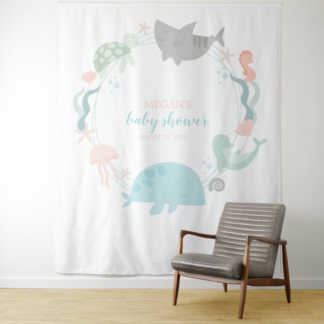 Under The Sea Baby Shower Invitation Tapestry (In Situ)