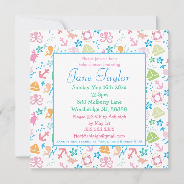 Under The Sea Baby Shower Invitations (Front)