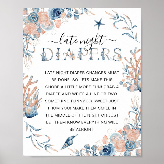 Under the Sea Baby Shower  'Late Night Diaper'  Poster (Front)