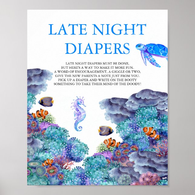 Under the Sea Baby Shower Late night Diapers Poster (Front)