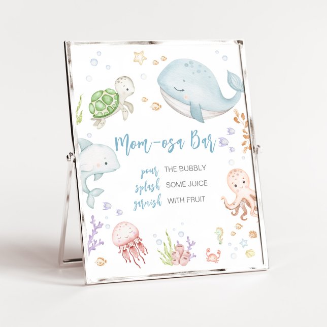 Under The Sea Baby Shower Mom Osa Bar Poster (Sea Creatures Ocean Baby Shower Mom Osa Bar Sign)