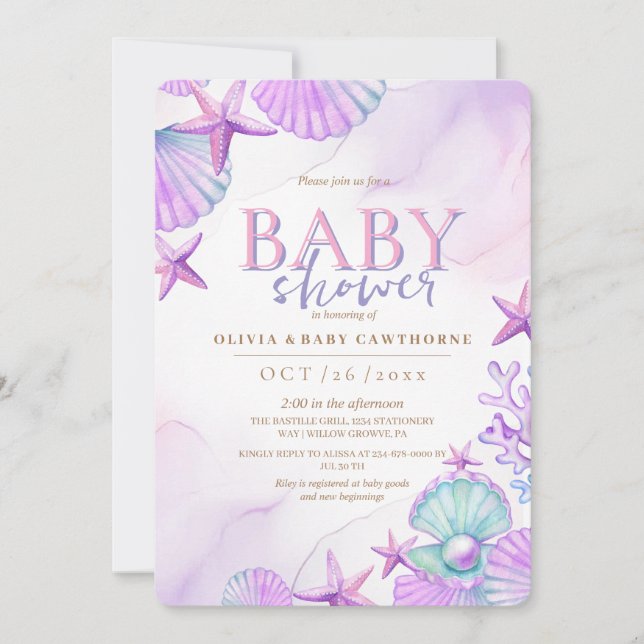 Under the Sea Baby Shower Ocean Watercolor pink Invitation (Front)