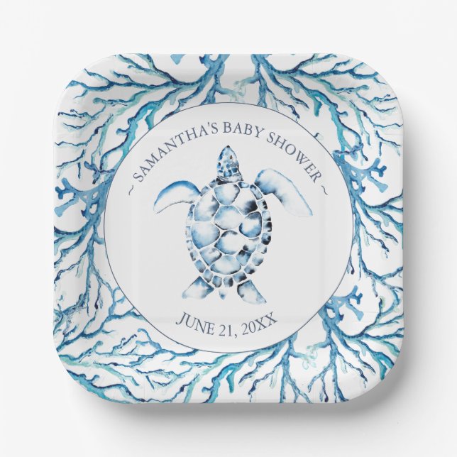  Under The Sea Baby Shower Square Paper Plate (Front)