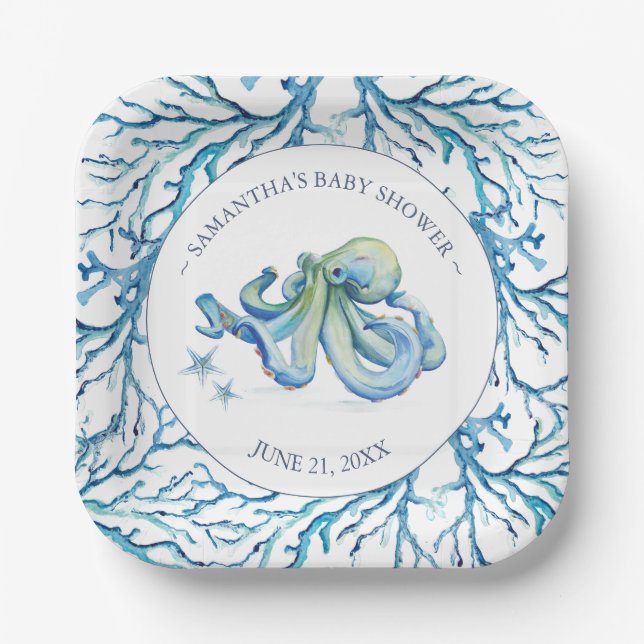  Under The Sea Baby Shower Square Paper Plate (Front)