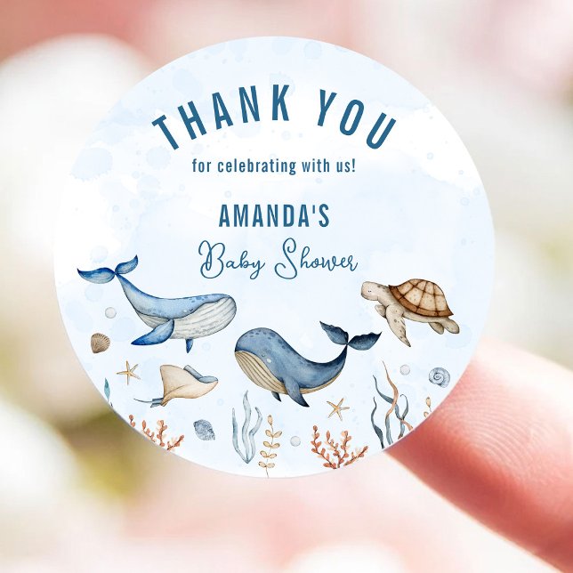 Under the sea Baby Shower Thank You Classic Round Sticker (Creator Uploaded)