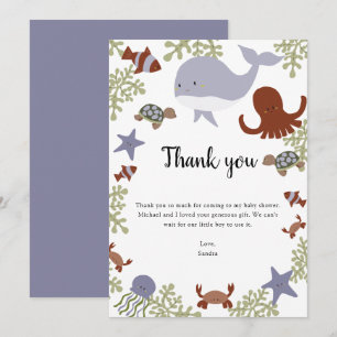 Under the Sea Baby Shower Thank you Kawaii Card
