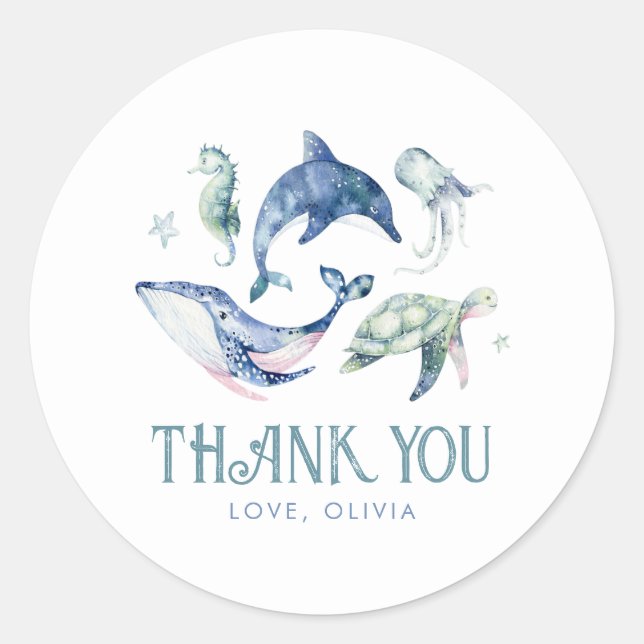 Under the Sea Baby Shower Thank You Stickers (Front)