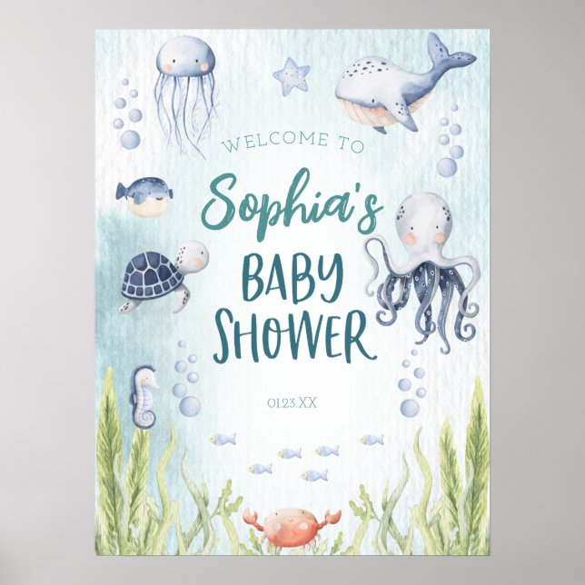 Under The Sea Baby Shower Welcome Sign Poster (Front)