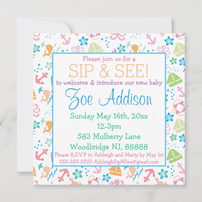 Under The Sea Baby Sip and See Invitation (Front)